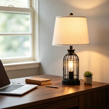Modern Minimalist European Table Lamp with Double-Layer Fabric Shade 1