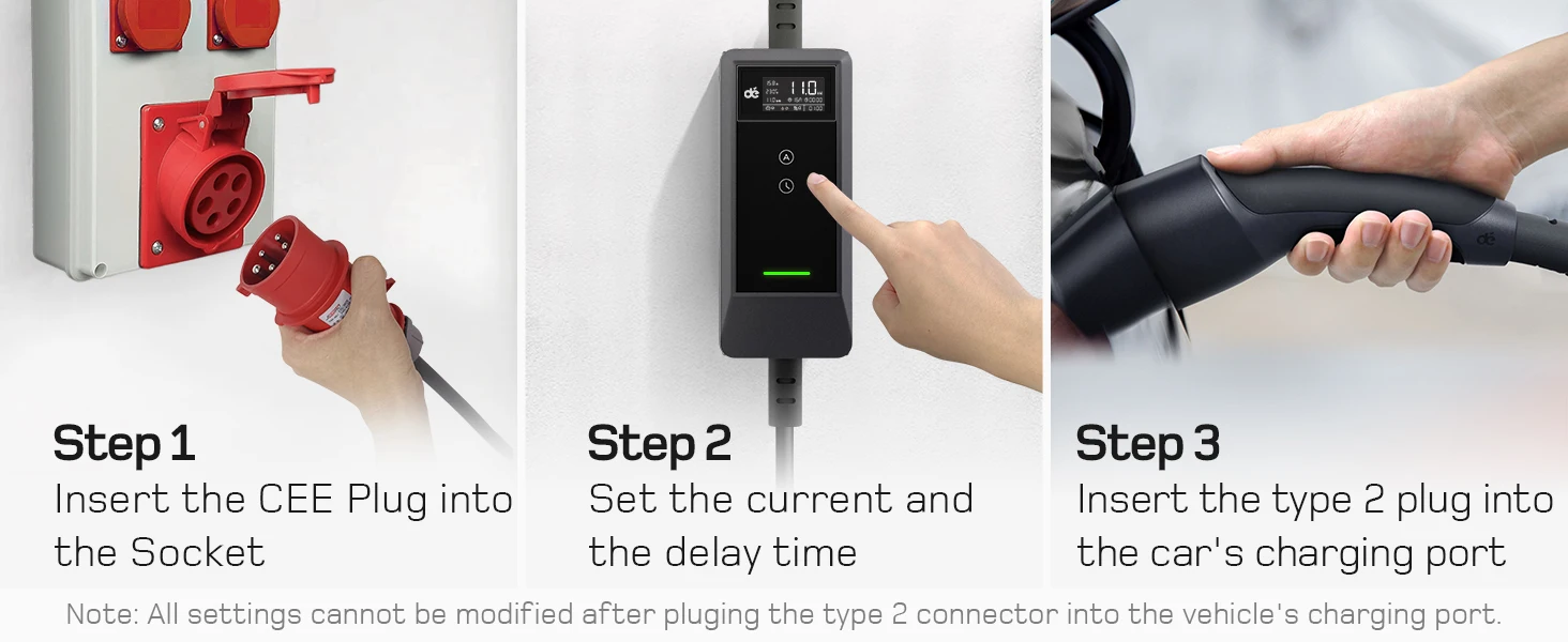 dé Mobile Wallbox 11kW Typ 2 APP 16A 3-Phasen 5,5m 7m 10m 15m 20m 25m Ladekabel Elektrofahrzeug-Ladegerät CEE-Stecker auf Typ 2 mit Einstellbarem Strom EV-Ladegerät RCD Typ A 30mA (AC) + 6mA (DC) – Detail 6