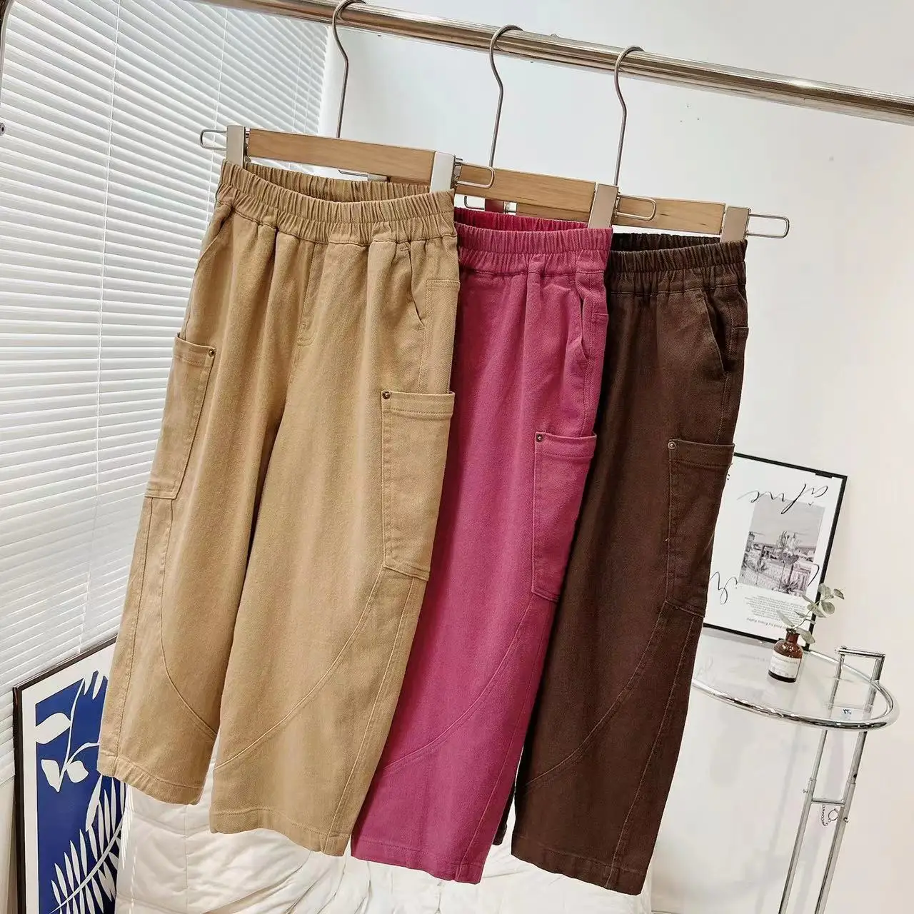 

2024 New fashion Pink Khaki Brown Girls Boys Long pants Toddler School style Kids clothing outwear size 6-15YearsT