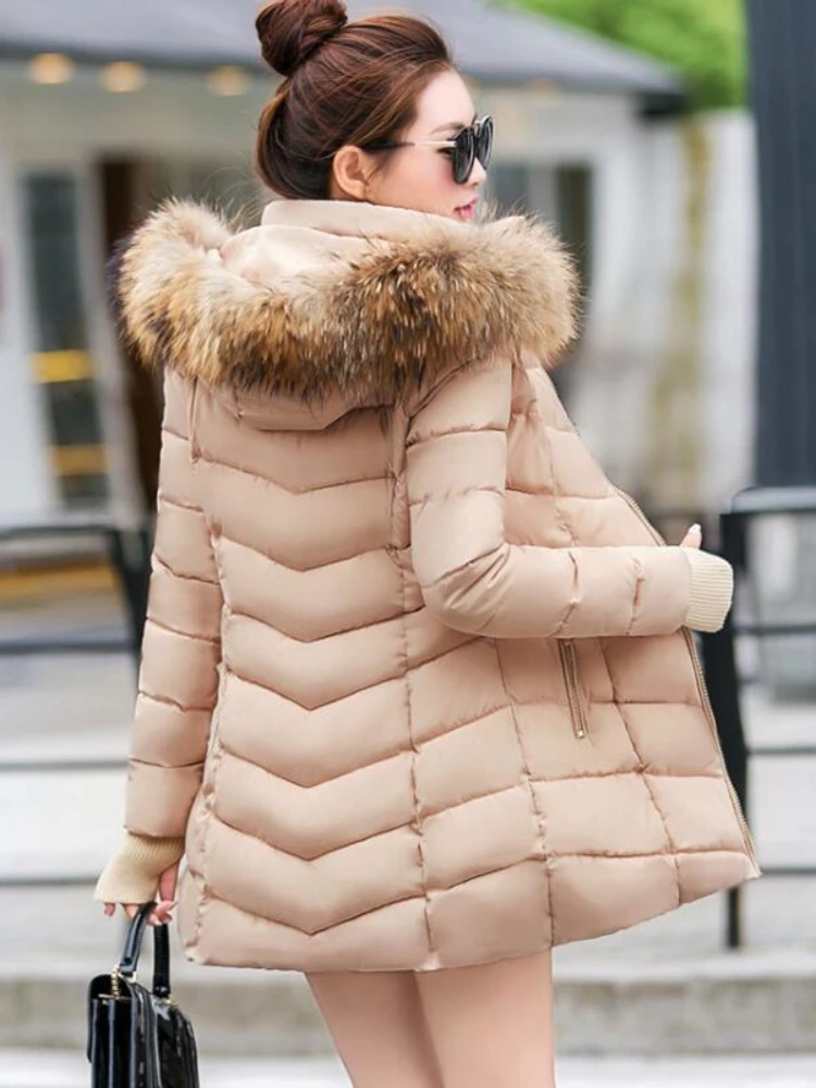 Autumn Female Middle Length Jacket Coat Women Fake Fur Collar Parkas Woman Slim Cotton Padded Jacket S-3XL Winter Jacket