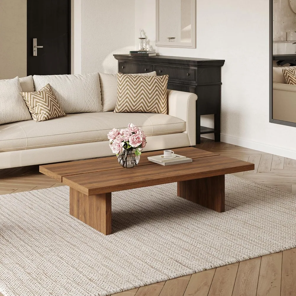 

Modern Walnut-Grain Coffee Table: Low Profile, Minimalist Black Wood for Living Room