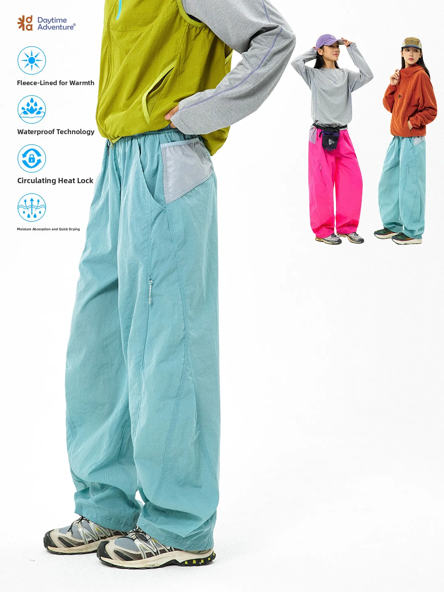 Warm Fleece Lined Outdoor Adventure Autumn Winter Mountain Series Men's Casual Trousers Functional Hiking Pants Wide Leg