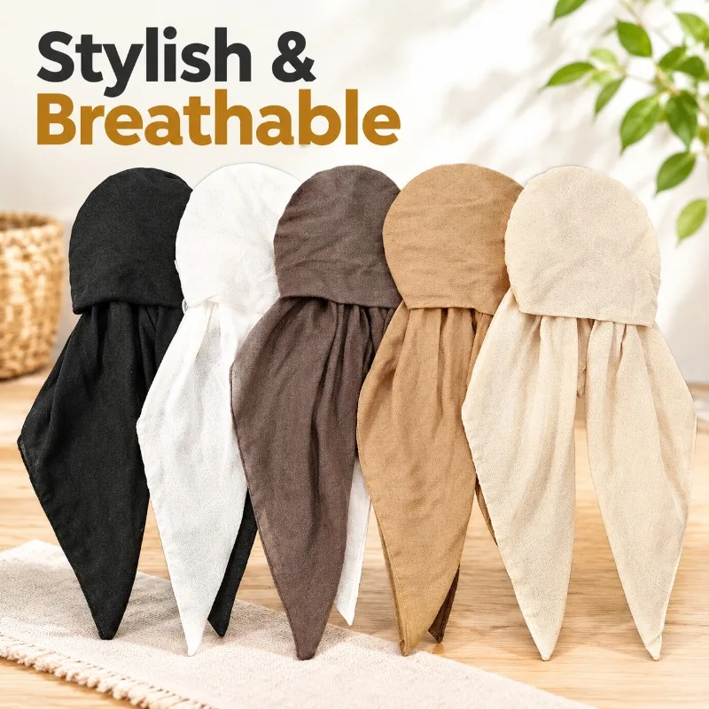 New Ethnic Style Cotton Linen Elastic Turban Cap Women Four Season Daily Versatile European Solid Color Head Wrap Headwear