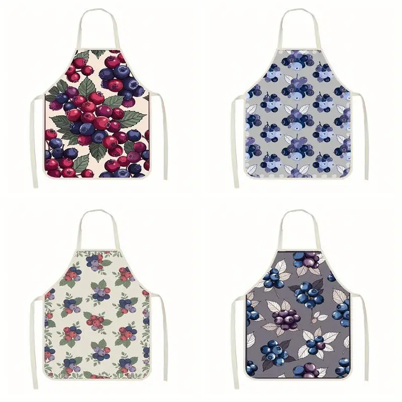 

Berry Floral Pattern Apron Linen Apron, Suitable For Kitchen Cooking, Parent-Child Interaction, Painting And Other Scenarios