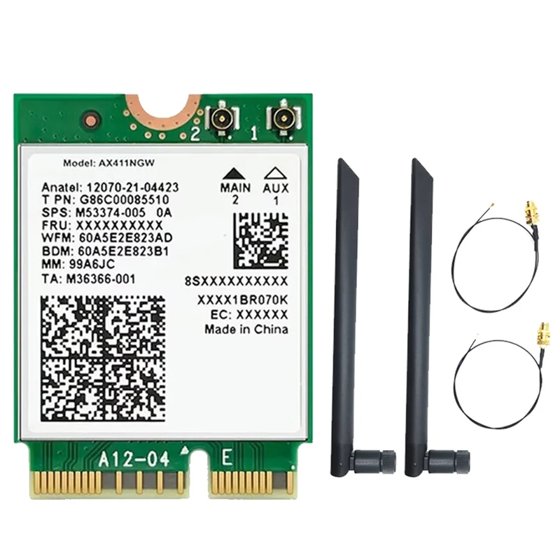 For Intel AX411 WiFi Card+8DB Antenna for Laptop/PC Win10/11-64Bit