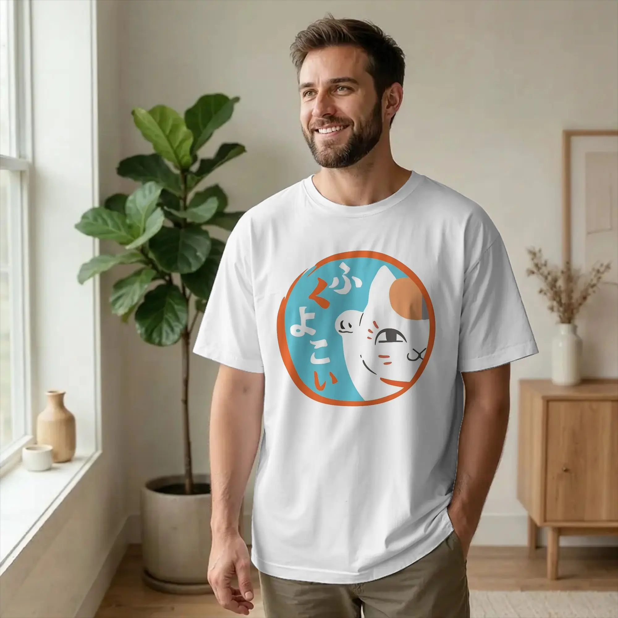 Natsume's Book of Friends Madara Men T Shirt Nyanko Sensei Novelty Tees Short Sleeve Round Collar T-Shirt Pure Cotton Gift  Tops