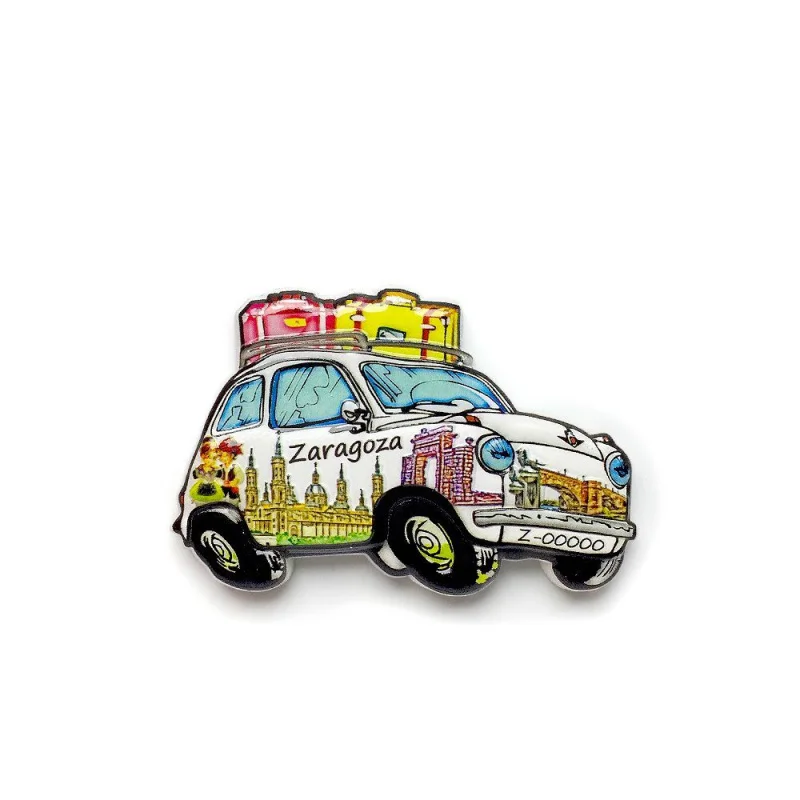 

Spain Zaragoza Tourist Souvenir Creative Small Car 3D Decoration3dPainted Refrigerator Magnet