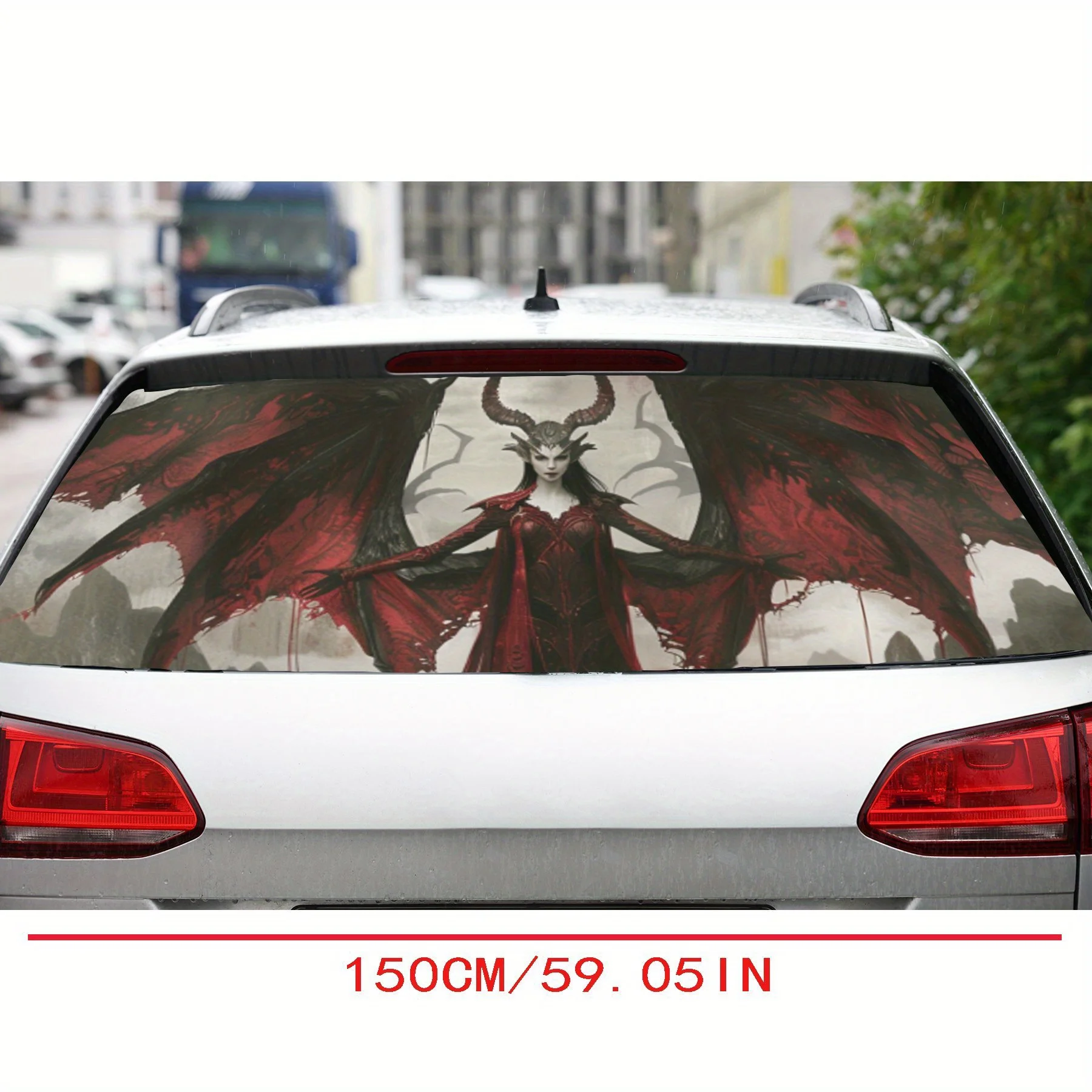 Fantasy Demoness pasa sus alas rojas, pegatina para parabrisas trasero de coche, ventana de camión transparente, vinilo perforado para ventana trasera W