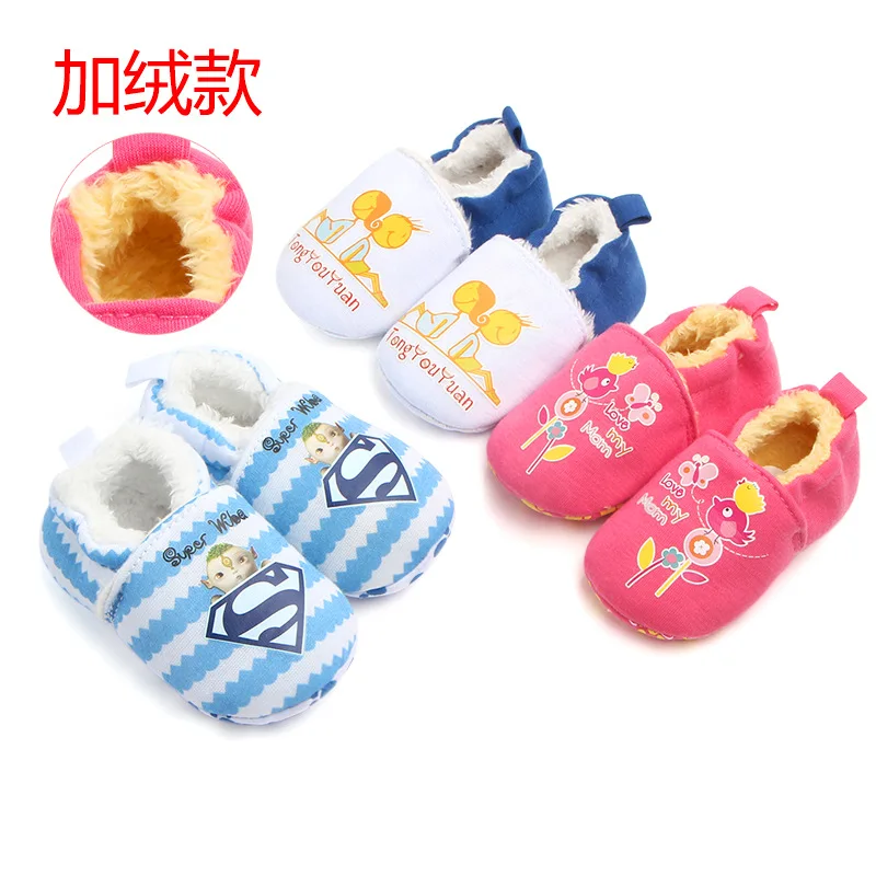 New in autumn and winter anti-off heel elastic toddler fleece baby soft-soled shoes special treatment 1714