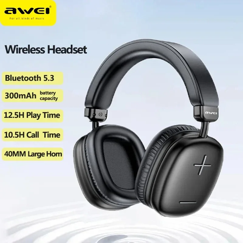 Awei Bluetooth Wireless Headset,Noise Canceling Headphones withe Transparency Mode,Deep Bass,Clear Calls, 300mAh