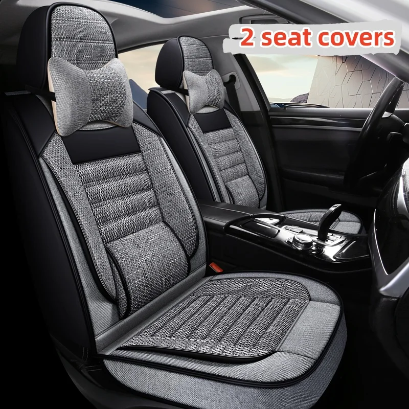 

(Comfort Edition) Front Double Seat, Equipped with 2 Comfortable Headrests, Luxurious Linen Fixed Lumbar Support, Full-Cover Car Seat Cover, Universal, Comfortable, Breathable, Wear-Resistant, Suitable for All Seasons, Three-Dimensional Design, Fits the S