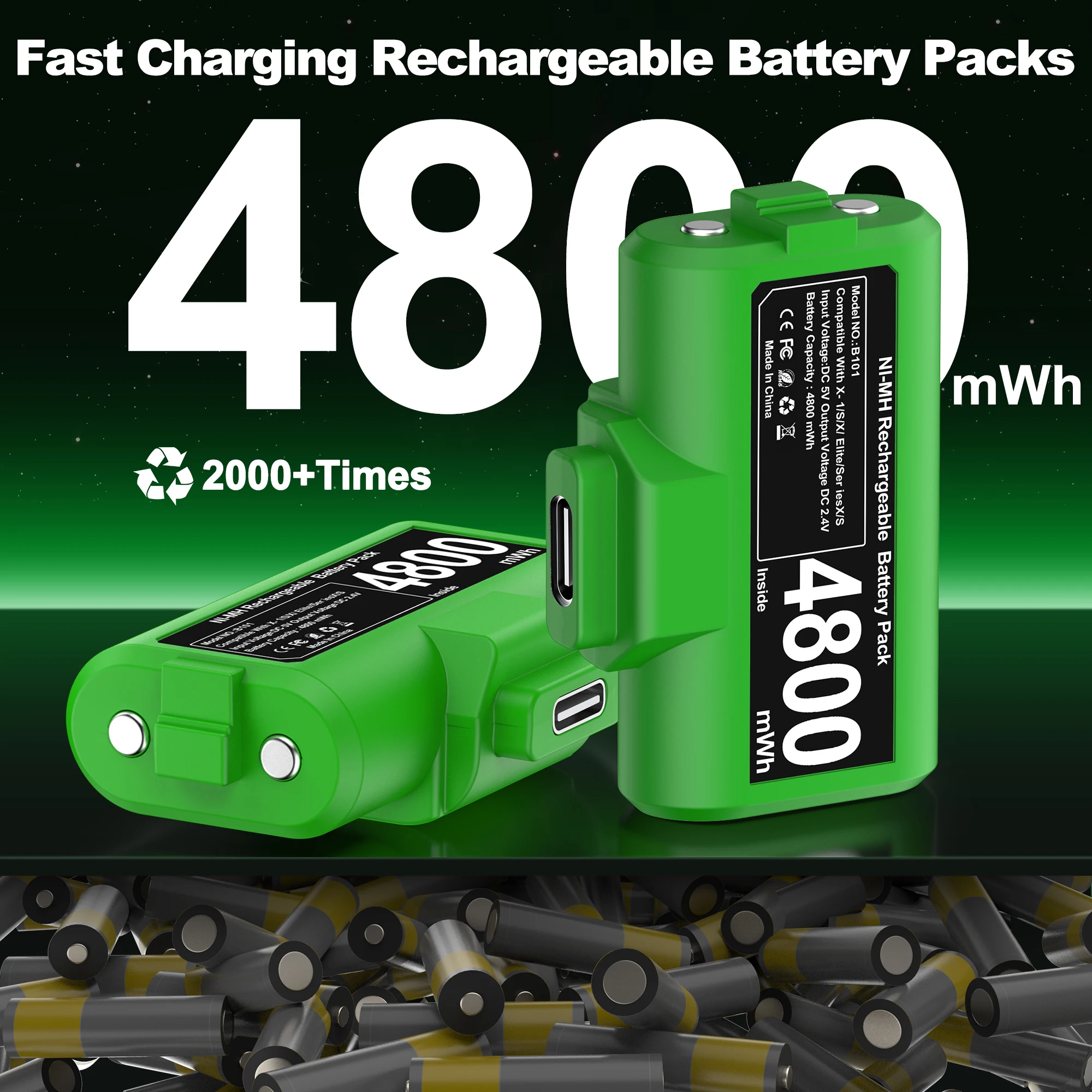 BEBONCOOL  2*4800mWh Rechargeable Battery For Xbox One Controller  Battery For Xbox Series X/S Gamepad Charger With Type-C Cable