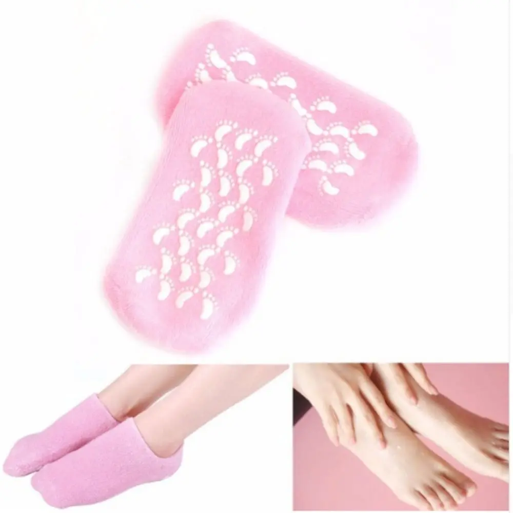 1 paio (2 pezzi) protezione per la pelle multicolore riparazione Pedicure in Silicone tacco duro cura dei piedi Spa calzini in Gel idratante calzino per la pelle morbida