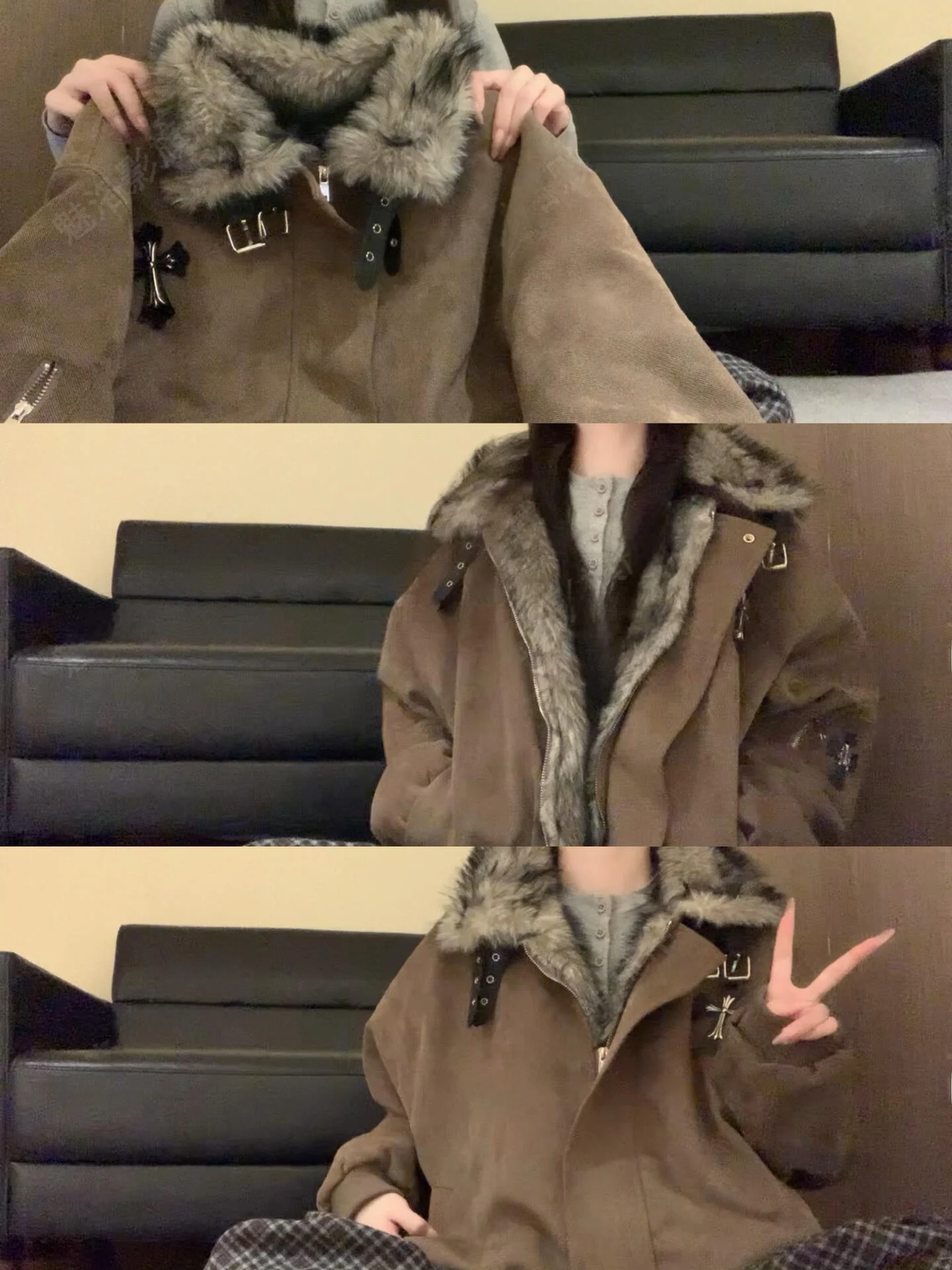 

Коричневая утепленная хлопковая куртка оверсайз для женщин, зимнее пальто с откидной молнией, длинными рукавами, воротником, однотонное, в корейском стиле