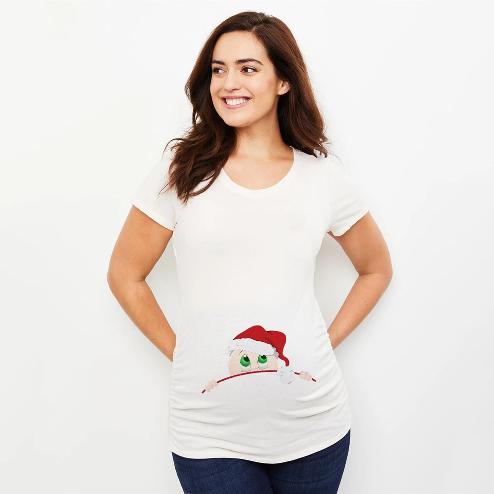 Camiseta de maternidad con estampado de muñeco de nieve para bebé, ropa de embarazo divertida, bonita, 1ª Navidad en el interior