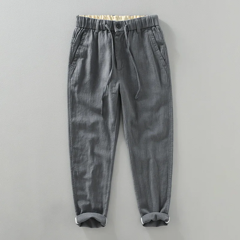 

Мужские повседневные свободные льняные брюки с завязками, прямые, дышащие, для весеннего сезона, цветные, из хлопка и льна