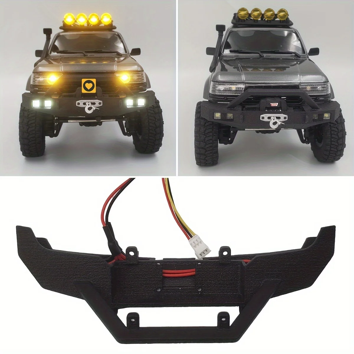 Suitable for Fms 1/18 Fcx18 Lc80 Rc Car Front Bumper with Led Lights, Suitable for Nylon Bumper Upgrade Parts of Fms 1/18 Fcx18 Lc80 Rc