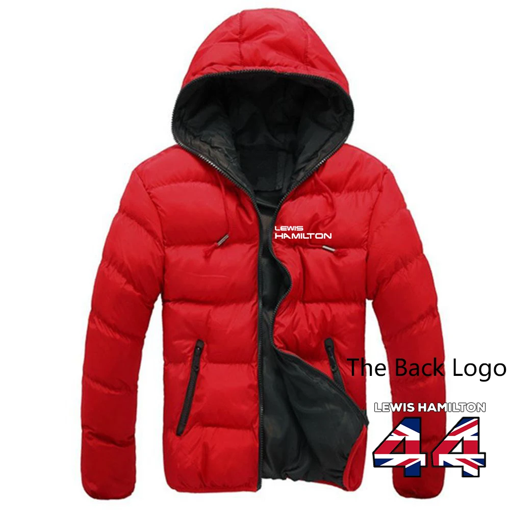 

2025 Lewis Hamilton Digital 44 Logo Print Color Block Design Zipper Down Coat Autumn Winter Mens Long Sleeve Loose Hooded Jacket