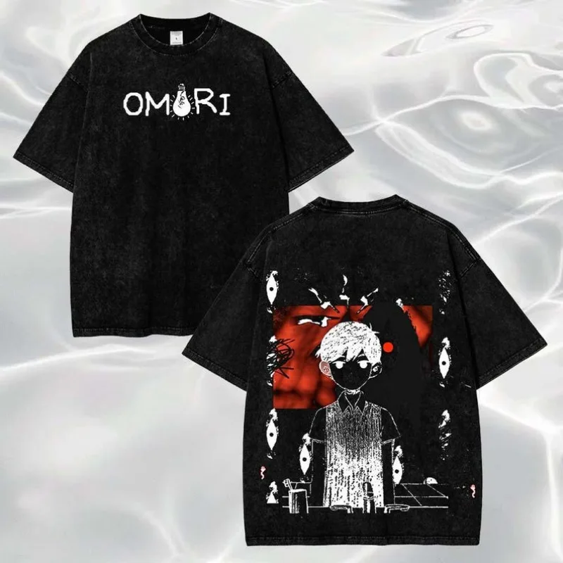 OMORI Game T-shirt Vintage Washed Y2K Aesthetic Unisex Oversized Short Sleeve Summer Cotton Retro Streetwear 2026 Hot Sale