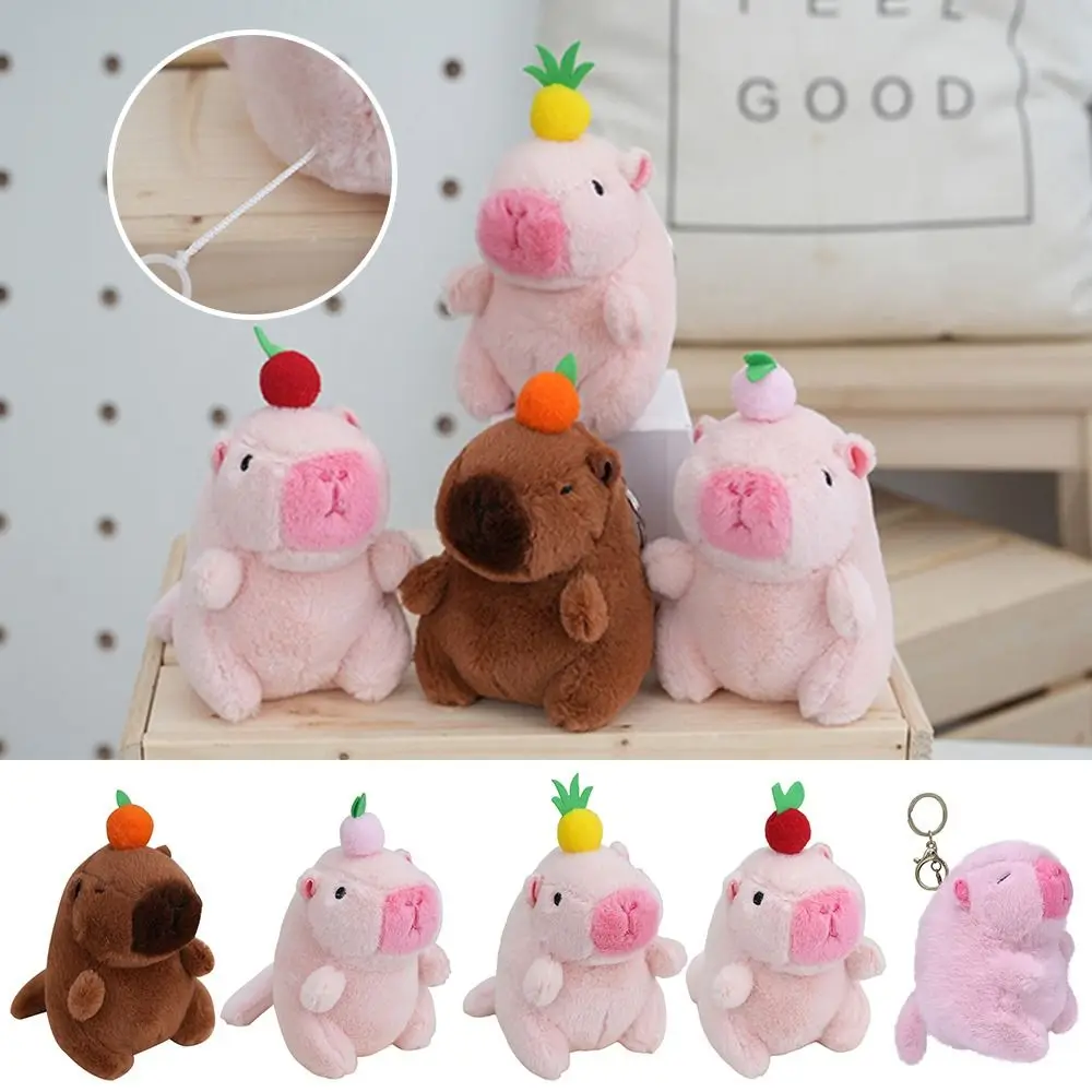 Porte-clés en peluche Kawaii pour enfants, jouet en peluche, queue remuant, multicolore, dessin animé mignon, animaux en peluche, pendentif porte-clés, beurre Capybara