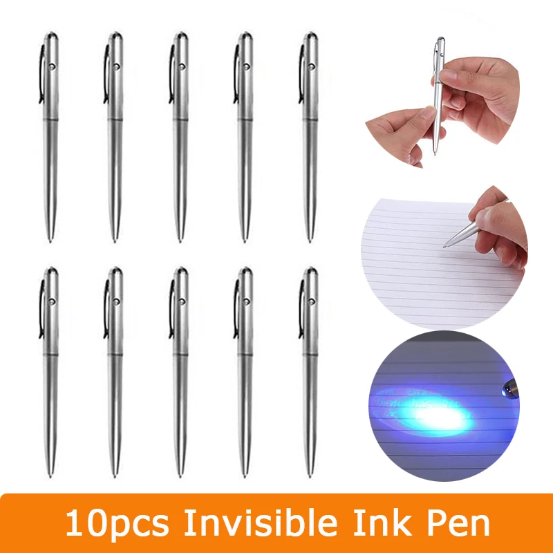 

10Pcs Funny Pen 2 in1 Invisible Ink Pen Novelty Ballpoint Pens New Office School Supplies With Uv Light Magic Secret Ballpoin