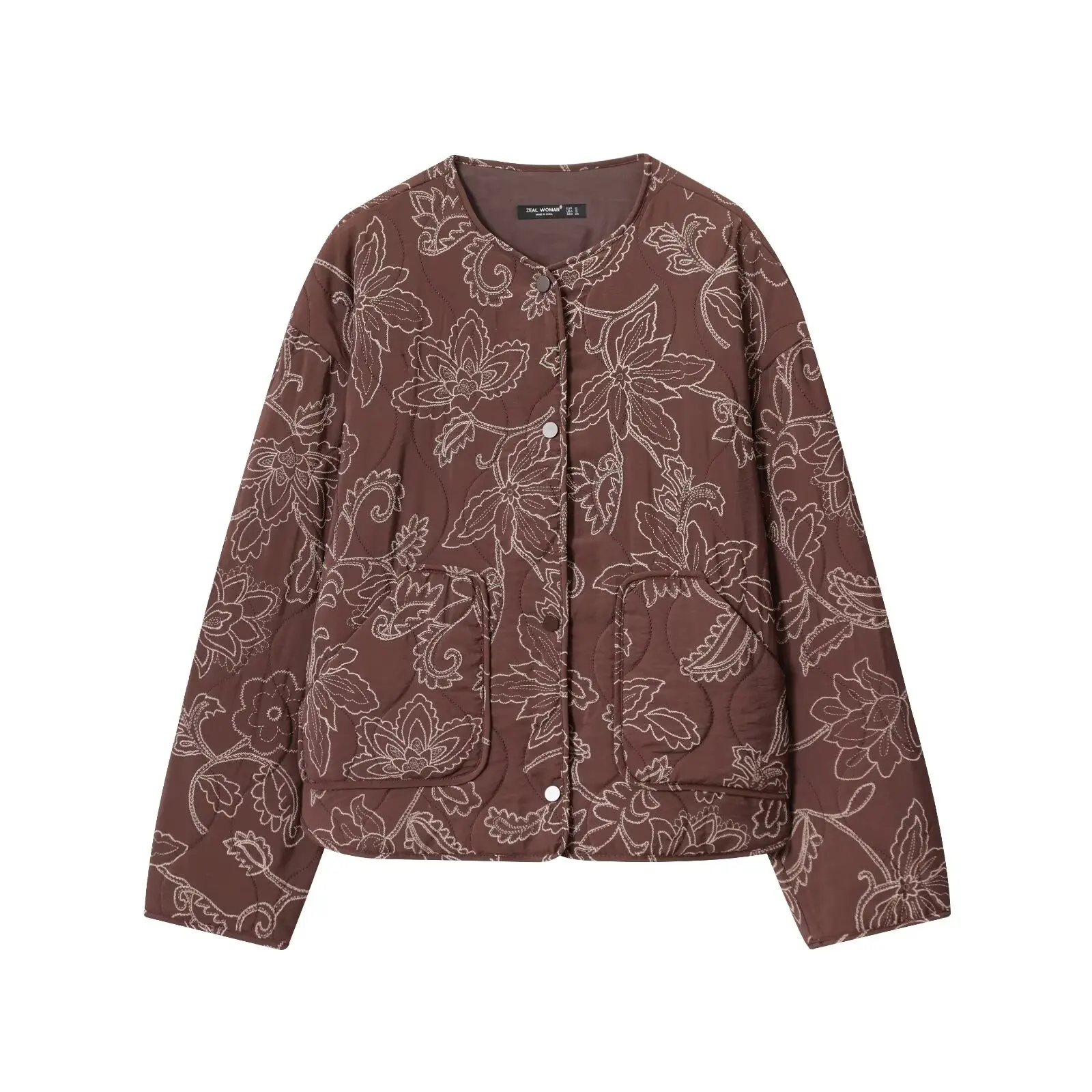 BSAY round neck long sleeved single row button women's clothing 2025 autumn new casual simple quilted coating jacket