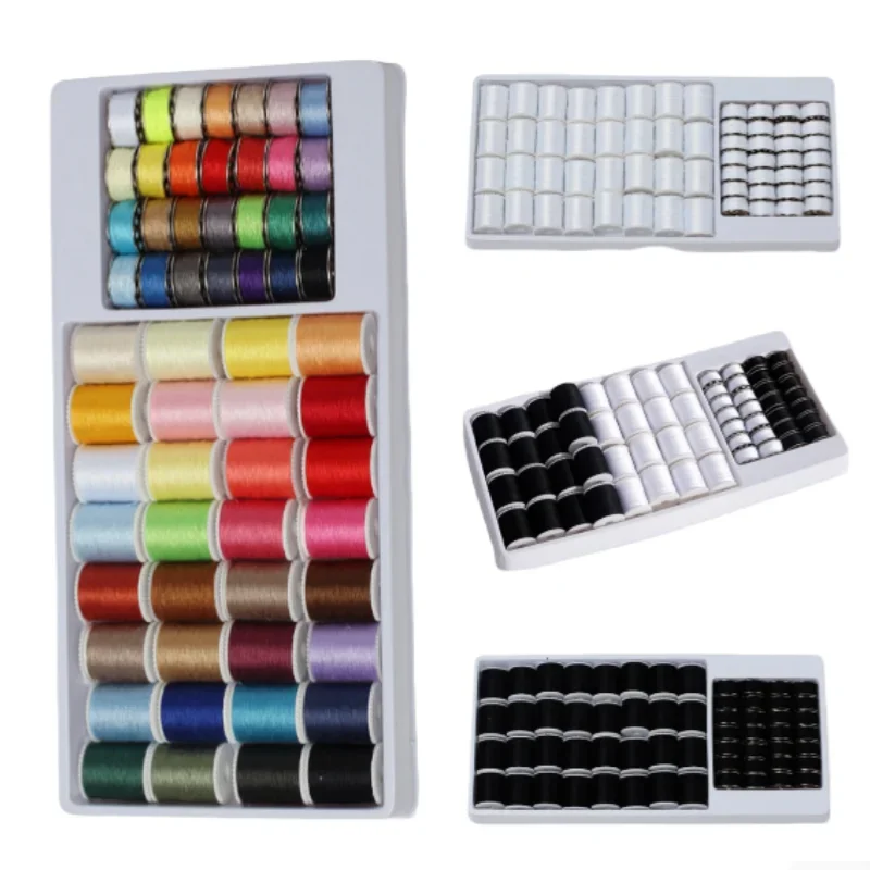 Juegos de 32 rollos de hilo de coser de poliéster con 28 rollos de metal de hilo de bobina, costura DIY, hilo para máquina de coser