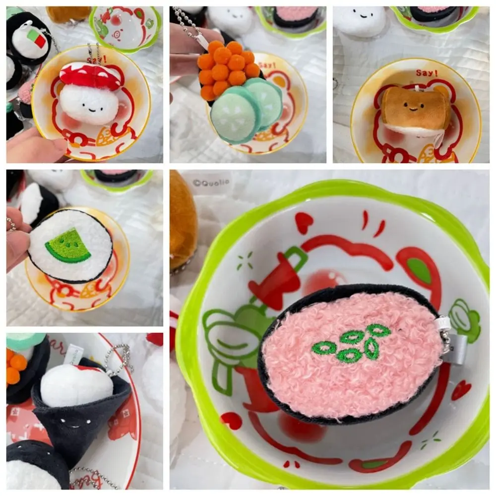 Simpatica espressione sushi portachiavi in peluche anguilla cetriolo sushi bambola di peluche giocattolo sushi arrotolato a mano ciondolo zaino in stile giapponese