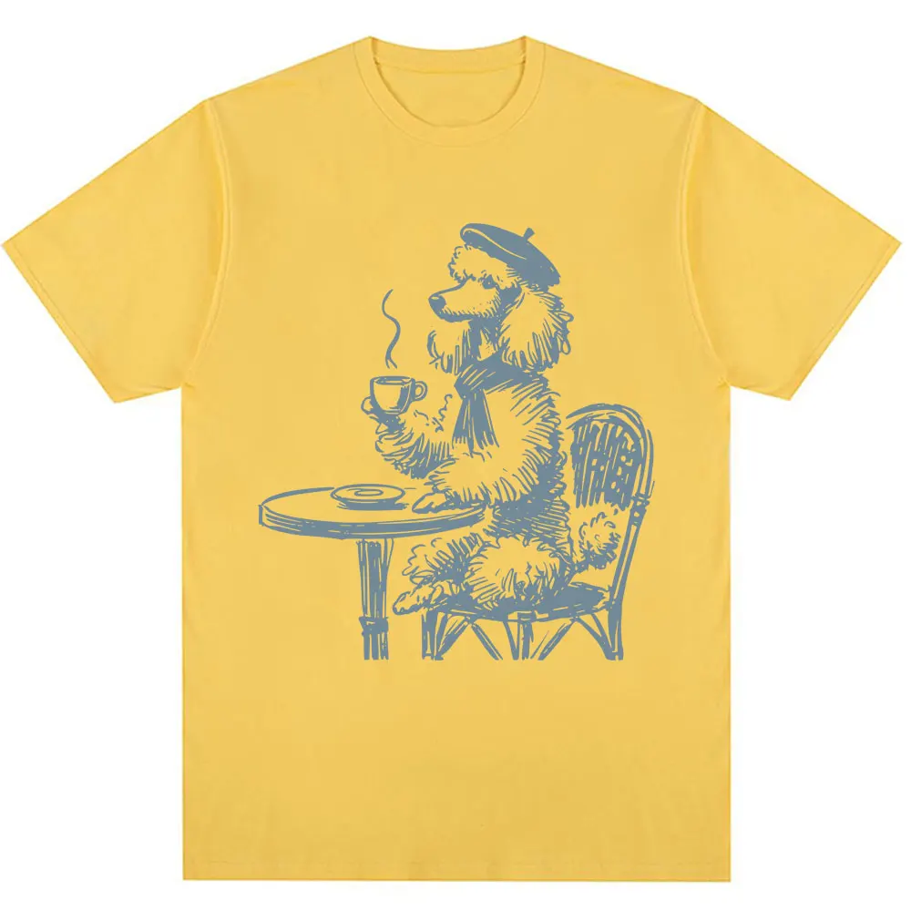 Funny Poodle Coffee French Dog Meme T ShirtWomen Fashion Creativity T-shirts Oversized  Casual T-shirt Streetwear view 5