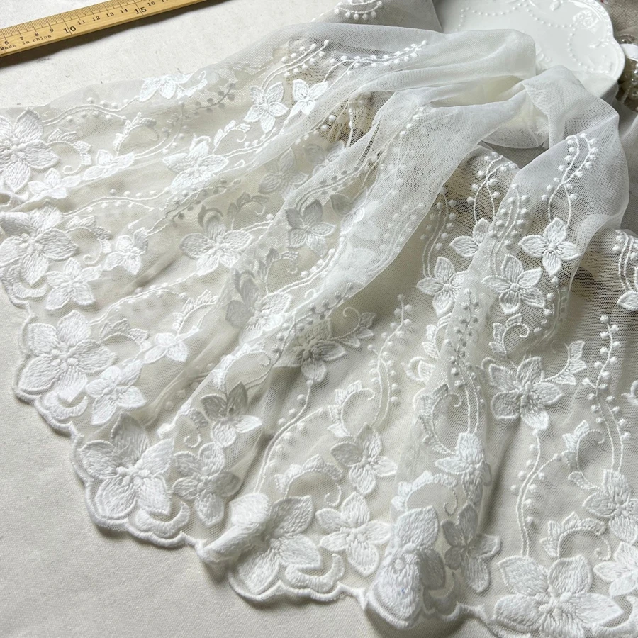 2yards White embroidery lace accessories handmade DIY lace fabric curtain decoration wedding veil material width 36cm X712