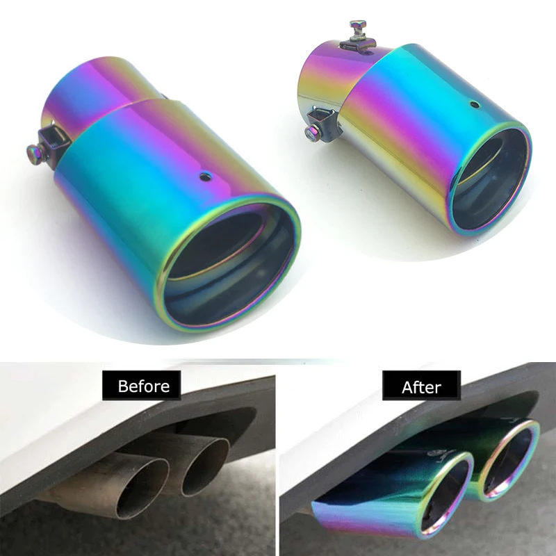 1PCS Universal Car Muffler Tip Round Stainless Steel Pipe Chrome Tail Muffler Tip Pipe Silver Car Accessories Muffler