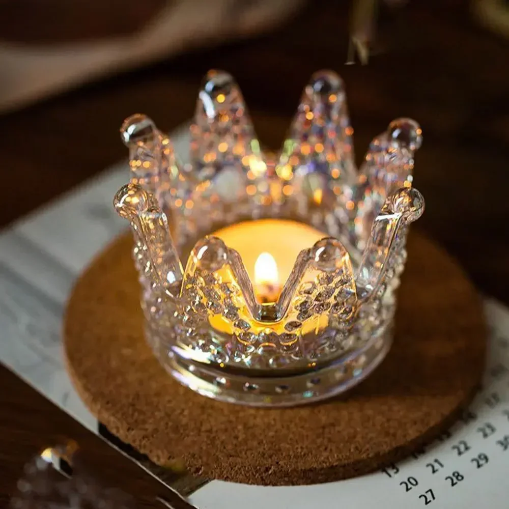 Glass Crystal Crown Candle Holders Home Decor Wedding Decoration Accessories Candlesticks For Candelabro Centerpiece Vintage