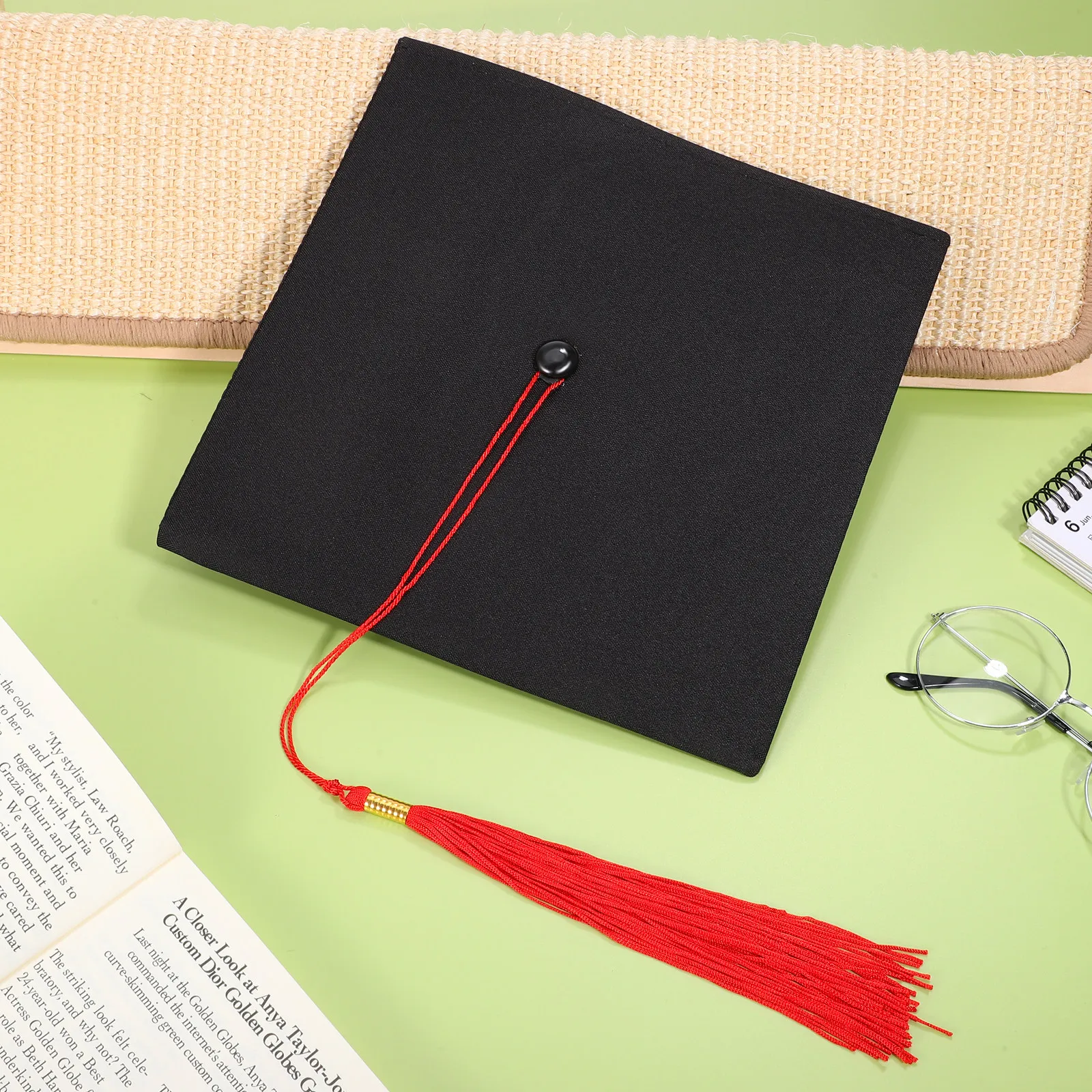 Adult Doctoral Graduation Cap with Red Tassel Smooth Fabric Comfortable Reusable Ceremony Hat