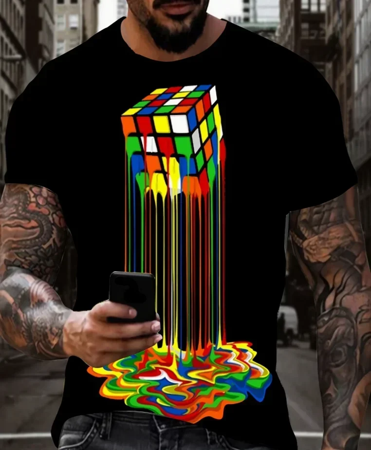 Men'S T-Shirt with A Retro 3D Print in Vibrant Colors Featuring A Stylish and Casual Hip-Hop Streetwear Design T-Shirts