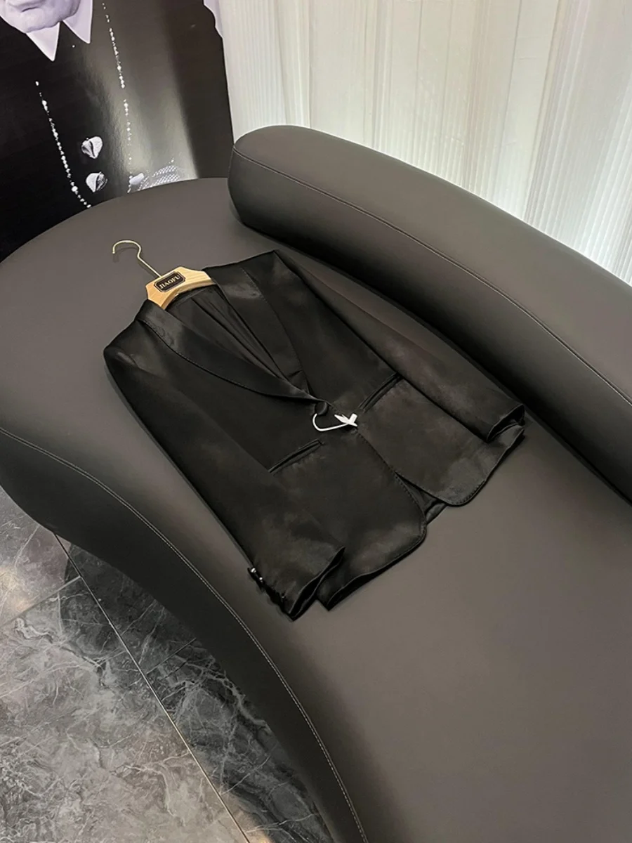 

Повседневная женская атласная куртка средней длины, осенне-зимняя верхняя одежда из ацетата, модная облегающая длинная све