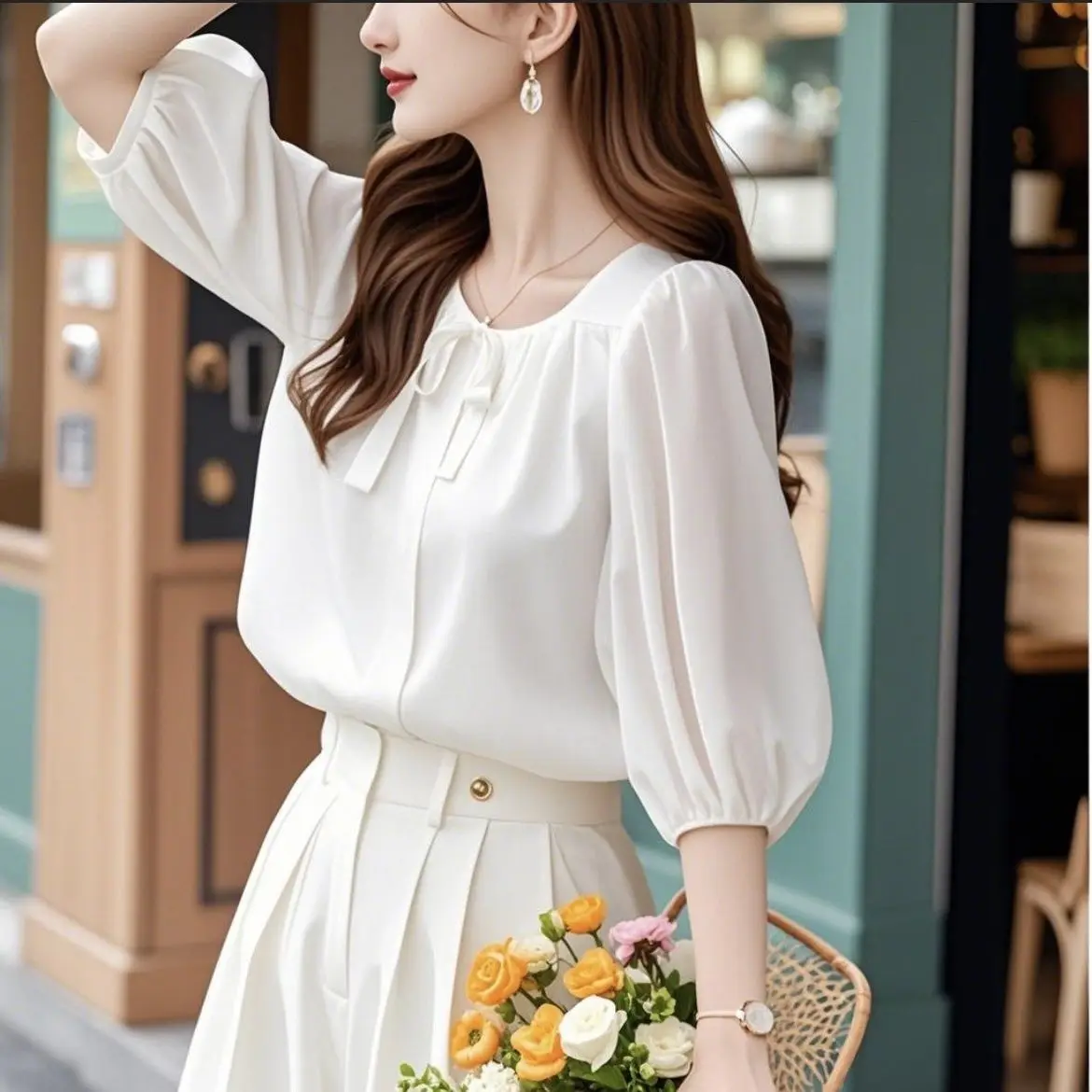 

Женская футболка Ele Sweet Sle, летняя коллекция 2025, нежная модная модель с защитой от солнца, корейская версия, свободный крой, круглый вырез