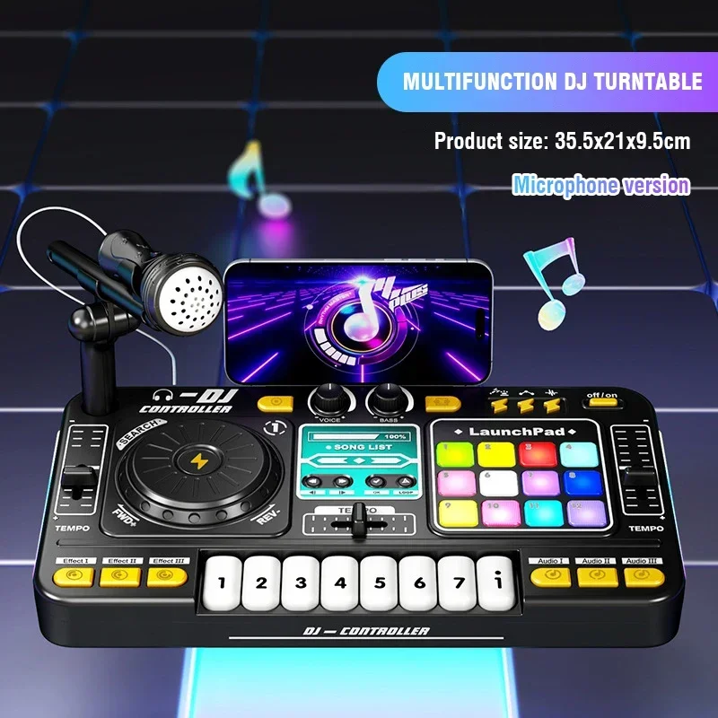 Multifunctional Dj Controller Music Toy Mixer with Microphone Led Light Electronic Music Game Dj Turntable for Children Gifts