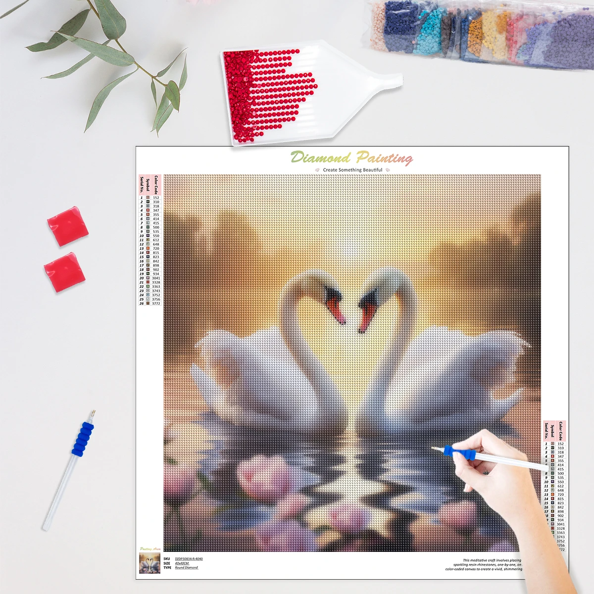 CHENISTORY 5D Diamond Painting Swan Full Round Scenery Diy Diamond Embroidery Wall Decoration Diamond Art Gift Pictures Lake