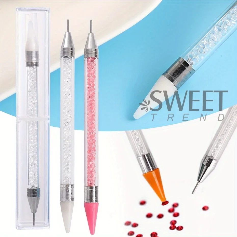 Stylo sélecteur de strass à double extrémité avec pince à épiler, perceuse à pointe, crayon de cire, cueillette, outils de bijouterie, Kit de décoration