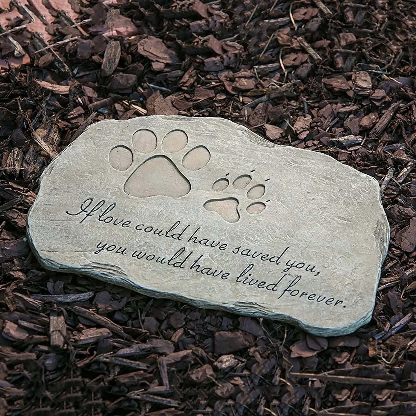 Paw Print Pet Memorial Stone Resin Tribute Figurine Garden Yard Marker for Cherished Dog Cat Memory