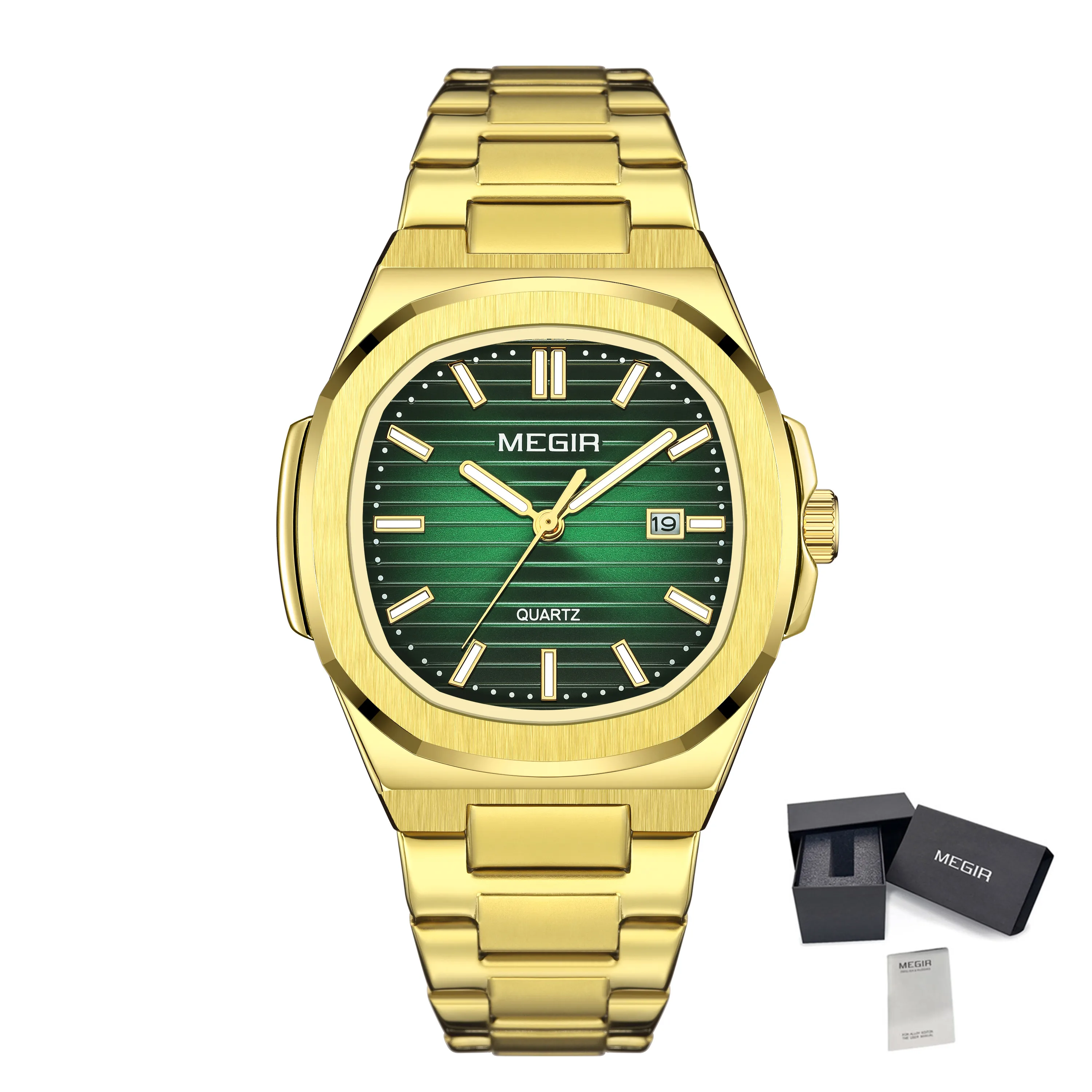 MEGIR Classic Stainless Steel Bracelet Quartz Watch for Men Waterproof Calendar Business Leisure Wristwatch Big Dial Clock 1084