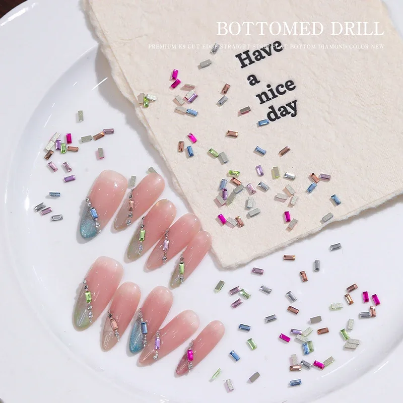 50 pçs mini arte do prego strass resina de cristal flatback diamantes retângulo brilho diy luxo manicure decoração