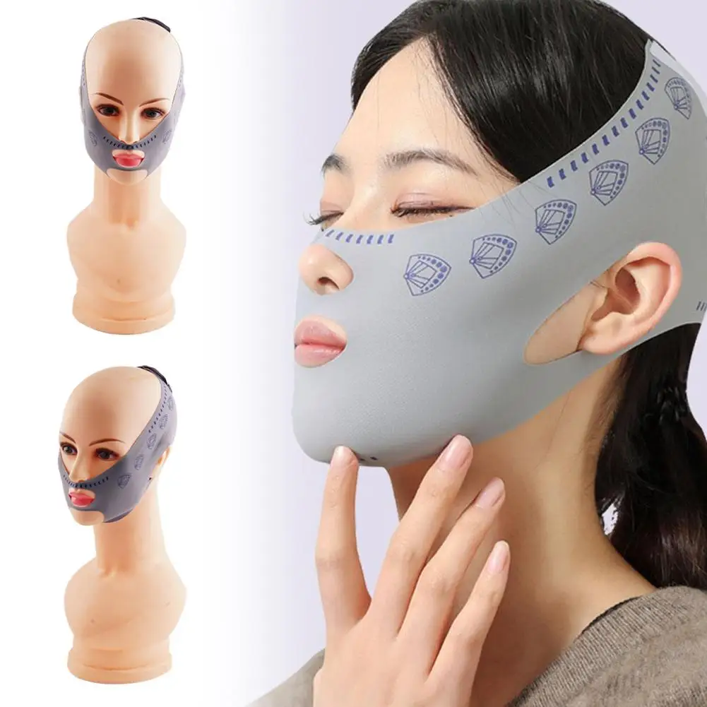 ﻿   Sangle faciale grise réutilisable, masque ligne en V, réducteur de Double menton, Patch mentonnière, ceinture en forme de V, masque facial en forme de V pour l'affaissement