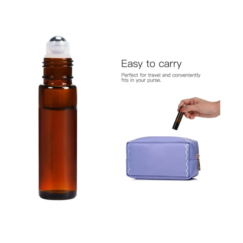 24pack 10ml Empty Amber Thick Roll On Glass Bottles with Stainless Steel Roller Ball For Essential Oil Refillable Bottles Travel