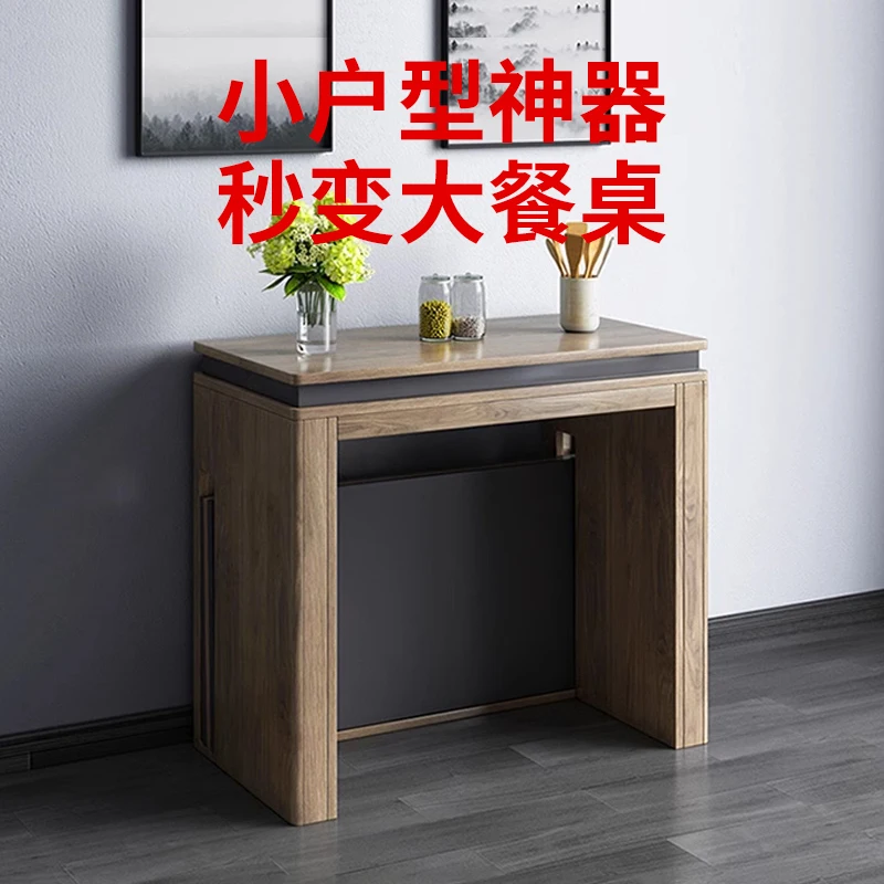 

folding and retractable camping against the wall, dining table and chair combination, small apartment side cabinet integrated