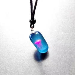 Brilliant Jewelry Jellyfish Luminous Necklace Resin Luminous Pendant Simple Geometric Niche Jewelry Pure Handmade Couple Gifts