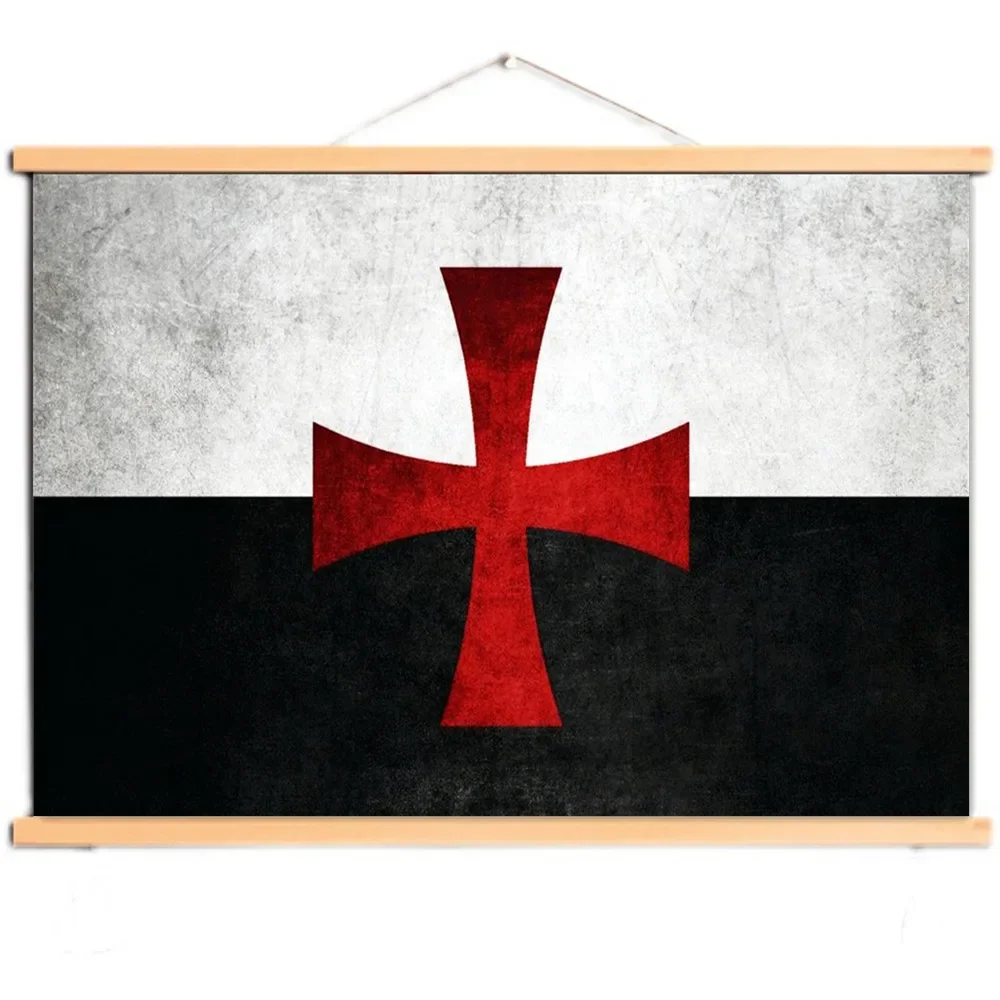 

Knights Templar Wall Hanging Banner Vintage Painting Farmhouse Home Decor - Armor Warrior Scroll Print Poster Wall Art Pictures