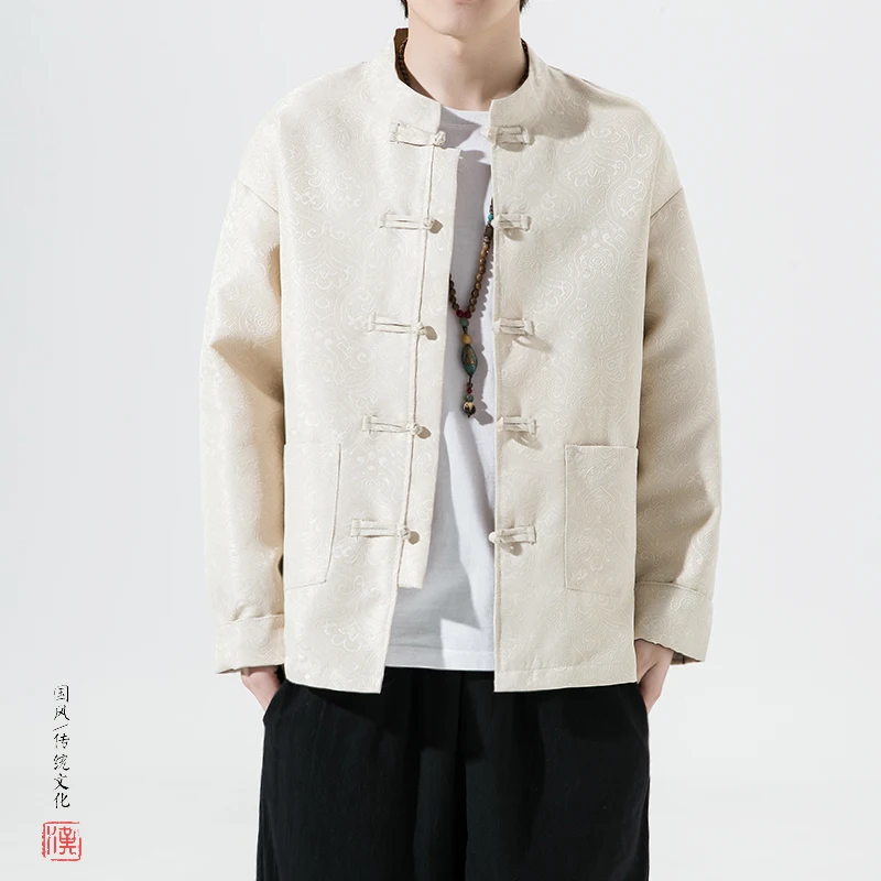 

Wind Hanfu Tang Sle Men's Jaet Loose Stand Collar Button up Chinese Sle Revamped Large Size Outerwear Autumn Faion