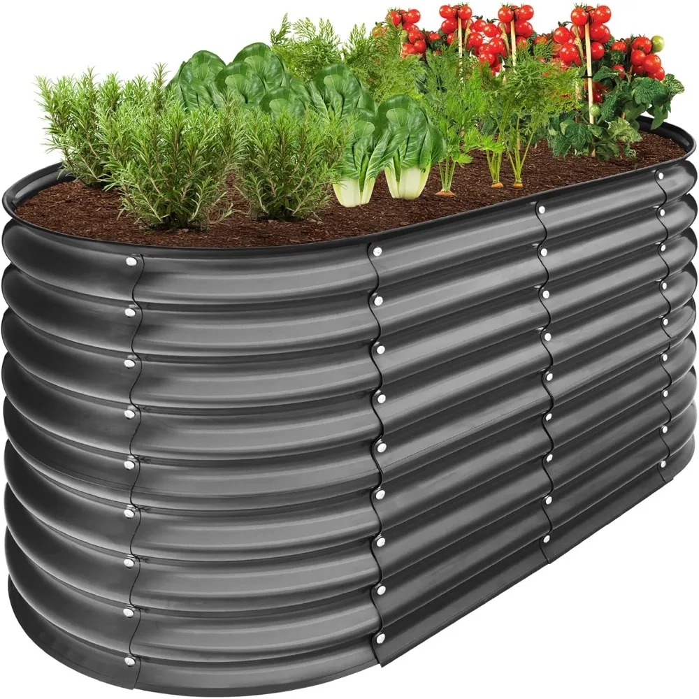 

Outdoor Metal Raised Garden Bed, Oval Deep Root Planter Box for Vegetables, Flowers, Herbs, and Succulents w/ 101 Gallon