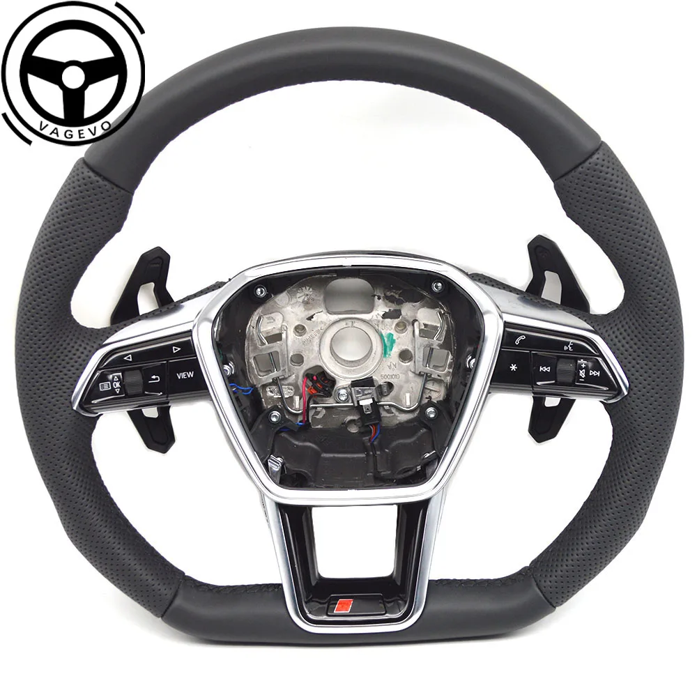 

For Audi A6 C8 S LOGO Leather Perforated Multifunctional Heated Steering Wheel With Paddles